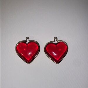 Heart Bead Charms - Jelly Clear Red with Gold Hoops